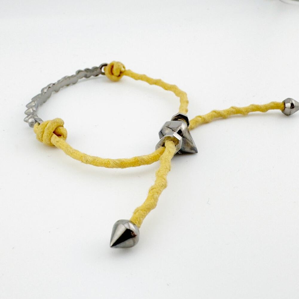Eddie Borgo Spiked Cone Bracelet Women's Adjustable Yellow Cord - Picture 4 of 10